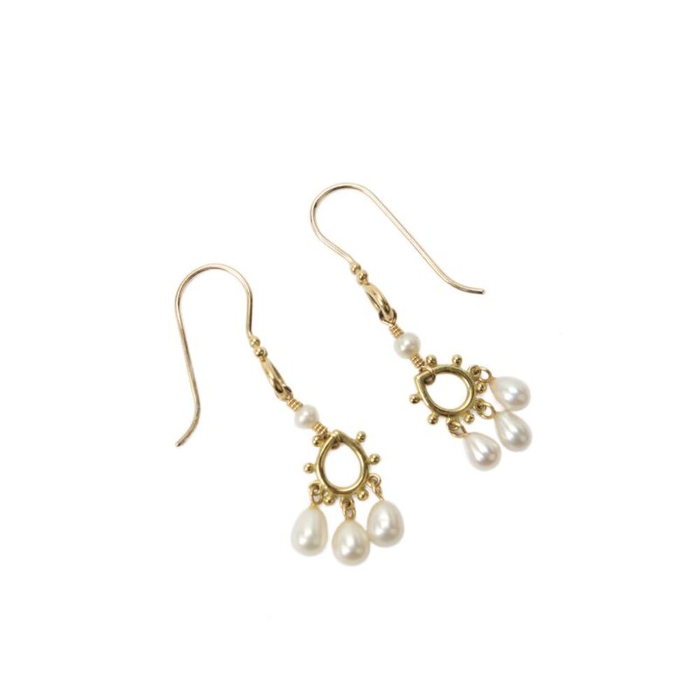 Designer Womens 18K Yellow Gold Pearl Dangle Earrings OS 4.1g